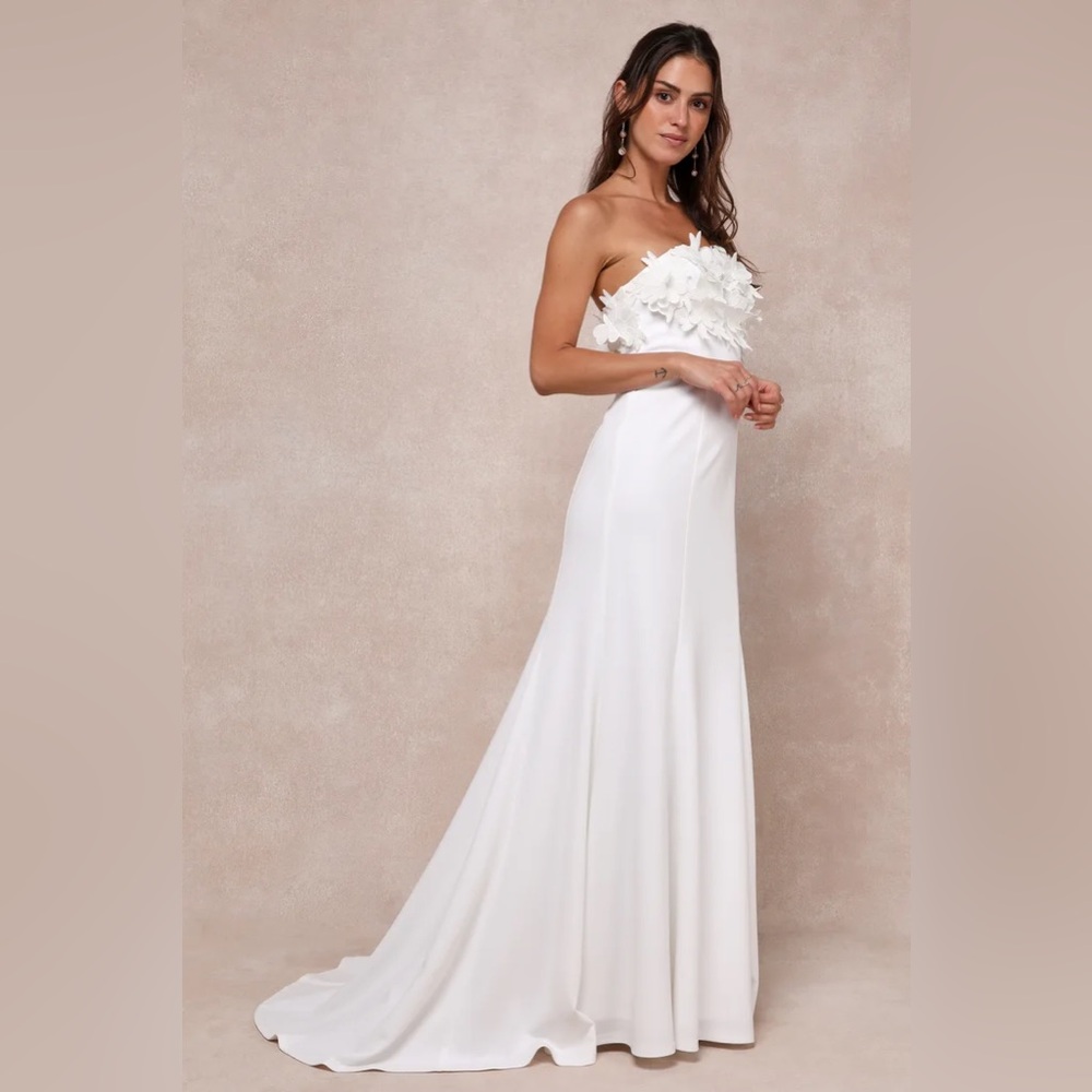 Love Garden Ivory 3D Floral Embroidered Strapless Maxi Dress